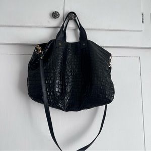 Clare V Black Croco Messenger Leather Bag